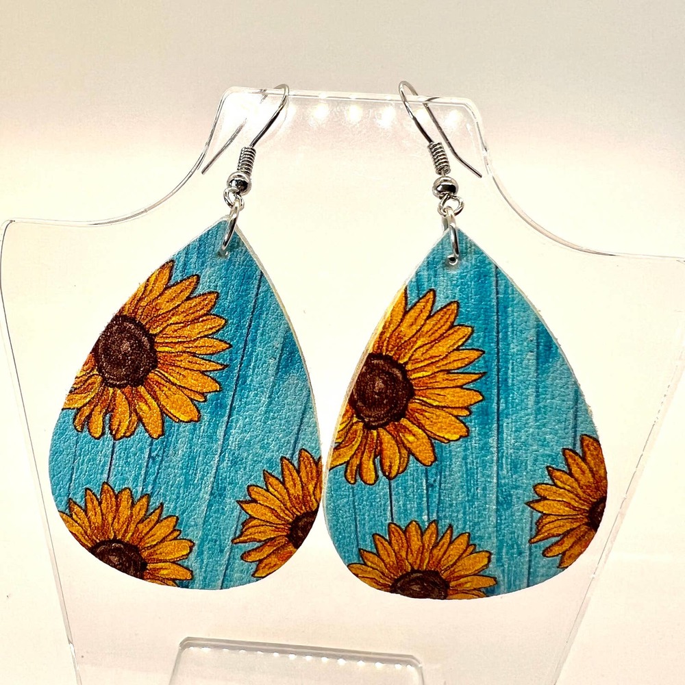 Sunflower Teardrop Earrings in Turquoise by